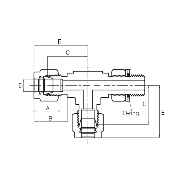 Superlok i-Fitting Instelbaar T-stuk doorlopend Buitendraad ø1/2" x ø3/8", 316L