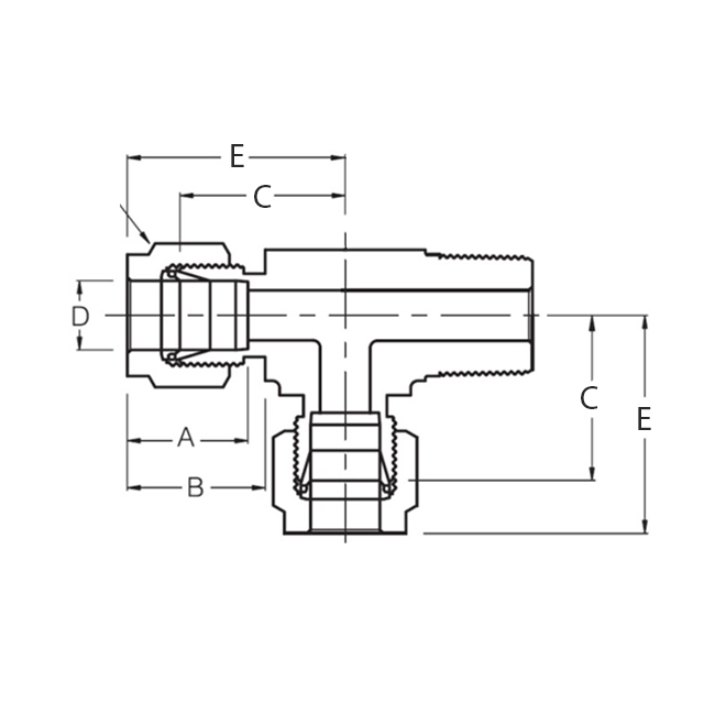 Superlok i-Fitting T-stuk doorlopend buitendraad ø1/2" x 1/2" NPT, 316L